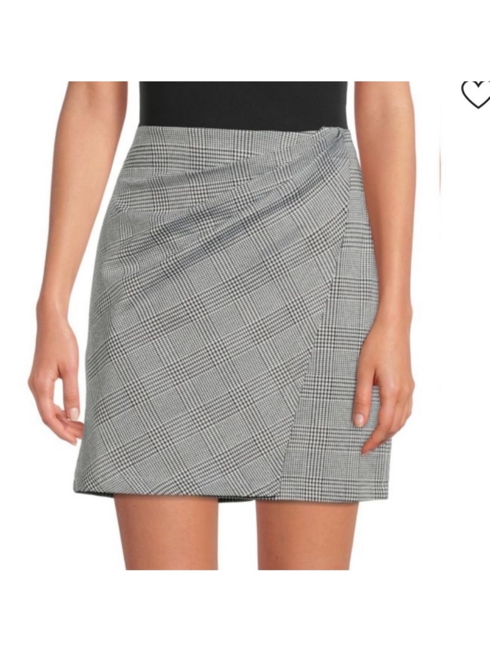 Max Studio-Black & White Checked Faux Wrap Mini Skirt. Size: small